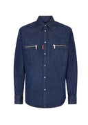 Camasa DSQUARED2, Wet And Dry Wash Biker Shirt, Bleumarin
