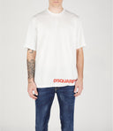 Tricou DSQUARED2, Classic White, Red Logo Insert, Loose Fit