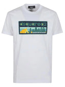 Tricou DSQUARED2, Adventure Is Calling Print, White, Slim Fit