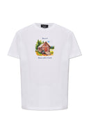 Tricou DSQUARED2, Colorful Wood Forest House Print, White
