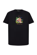 Tricou DSQUARED2, Colorful Wood Forest House Print, Black