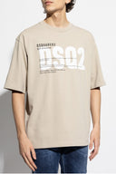 Tricou DSQUARED2, Printed Logo, Text, Beige, Loose Fit