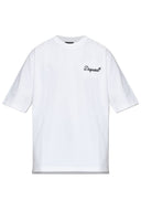 Tricou DSQUARED2, Logo brodat negru, Loose Fit, Alb