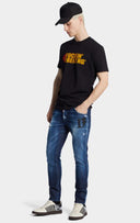 JEANS DSQUARED2, Dark Midnight Blue Wash, Logo piele, Skater Fit