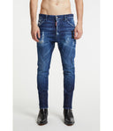 JEANS DSQUARED2, D2 logo Piele, Relax Long Crotch Jean, Bleumarin