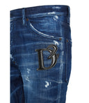 JEANS DSQUARED2, D2 logo Piele, Relax Long Crotch Jean, Bleumarin