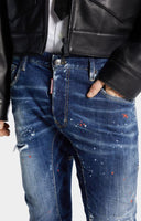 JEANS DSQUARED2, Medium Red Spots Wash, Tedy Biker, Albastru