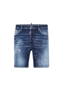 BLUGI SCURTI DSQUARED2, Paint-Splattered, Distressed Denim, Blue Marine
