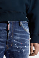 BLUGI SCURTI DSQUARED2, Paint-Splattered, Distressed Denim, Blue Marine