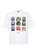Tricou DSQUARED2,ICONique Loose Fit T-Shirt,  Hats Print Alb
