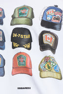 Tricou DSQUARED2,ICONique Loose Fit T-Shirt,  Hats Print Alb