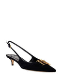 Pantofi ELISABETTA FRANCHI, Suede slingbacks with logo detail, Negru