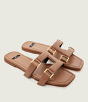 Papuci ELISABETTA FRANCHI, Flat nappa leather sandals, Light Brown