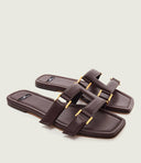 Papuci ELISABETTA FRANCHI, Flat nappa leather sandals, Maro