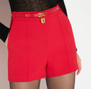 PANTALONI SCURTI ELISABETTA FRANCHI, lightweight crêpe fabric with belt, Rosu