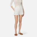 Pantaloni scurti ELISABETTA FRANCHI, Linen-blend shorts with straps, Alb