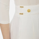 Pantaloni scurti ELISABETTA FRANCHI, Linen-blend shorts with straps, Alb