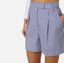 PANTALONI SCURTI ELISABETTA FRANCH, Striped stretch cotton shorts, Blue