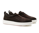 Loafers SANTONI,dark brown suede slip-on sneaker