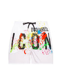 Short DSQUARED2, Splatter Print, Alb