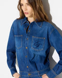 Salopeta ELISABETTA FRANCHI, Denim jumpsuit with jewel padlock