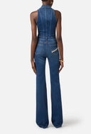 Salopeta ELISABETTA FRANCHI, Denim jumpsuit with crossover laces