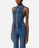 Salopeta ELISABETTA FRANCHI, Denim jumpsuit with crossover laces