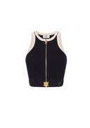 Top ELISABETTA FRANCHI, Knit fabric top with shiny viscose bands, Negru