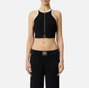 Top ELISABETTA FRANCHI, Knit fabric top with shiny viscose bands, Negru