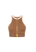 Top ELISABETTA FRANCHI, Knit fabric top with shiny viscose bands, Maro