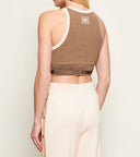 Top ELISABETTA FRANCHI, Knit fabric top with shiny viscose bands, Maro