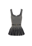 Top ELISABETTA FRANCHI, Two-colour top in knit fabric, Negru