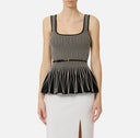 Top ELISABETTA FRANCHI, Two-colour top in knit fabric, Negru