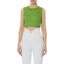 Top ELISABETTA FRANCHI, Linen-blend top with jewel chain, Verde