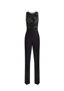 Salopeta ELISABETTA FRANCHI,  crêpe fabric with embroideries, Negru