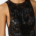 Salopeta ELISABETTA FRANCHI,  crêpe fabric with embroideries, Negru
