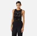 Salopeta ELISABETTA FRANCHI,  crêpe fabric with embroideries, Negru