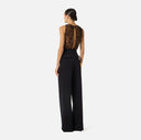 Salopeta ELISABETTA FRANCHI,  crêpe fabric with embroideries, Negru
