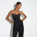 Salopeta ELISABETTA FRANCHI, Jumpsuit in gabardine fabric with jewel cups