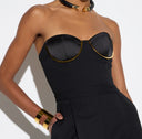 Salopeta ELISABETTA FRANCHI, Jumpsuit in gabardine fabric with jewel cups