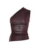 Top ELISABETTA FRANCHI, one-shoulder zip top,Brown