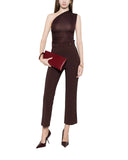 Top ELISABETTA FRANCHI, one-shoulder zip top,Brown