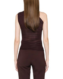 Top ELISABETTA FRANCHI, one-shoulder zip top,Brown