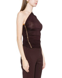 Top ELISABETTA FRANCHI, one-shoulder zip top,Brown