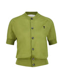 Cardigan AMI PARIS, Matcha Green Short-Sleeve Merino Wool Cardigan