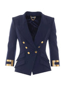 Sacou ELISABETTA FRANCHI, double layer stretch crêpe fabric with jewel logo, Bleumarin