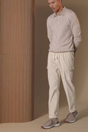 Bluza GRAN SASSO, Prince of Wales jacquard silk and wool polo, Beige