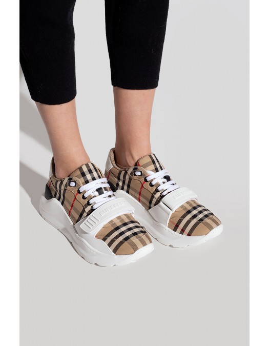 SNEAKERS BURBERRY, Vintage Check-pattern touch-strap sneakers, Beige - 8050509X