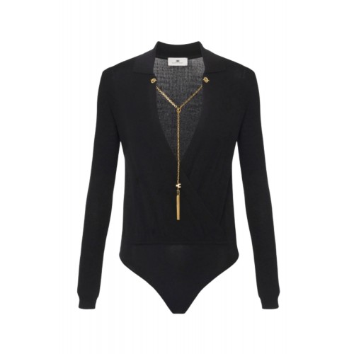 Bluza ELISABETTA FRANCHI, knit bodysuit with chain, Negru