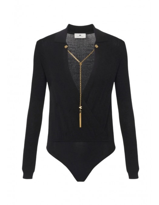 Bluza ELISABETTA FRANCHI, knit bodysuit with chain, Negru - BK75B56E2110